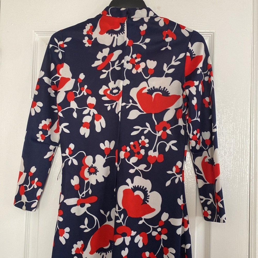 VTG 60’s Red White Navy Blue Floral Print Hawaiian Maxi Dress - Picture 5 of 16